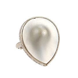 Art Deco Blister Pearl 14k White Gold Scroll Design Pear Shape Ring