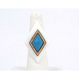 New Diamond Turquoise & White Onyx 18k Yellow Gold Diamond Shape Ring Size