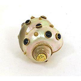 Designer Signed 5.00ct Sapphire 18k Yellow Gold Sea Snail Shell Pin Brooch