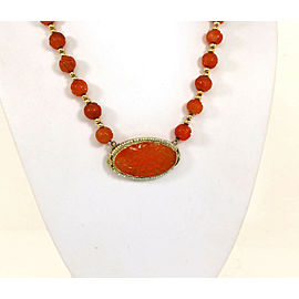 Vintage Hand Carved Carnelian Oval Cameo Pearls & Beaded 14k Gold Fancy Necklace