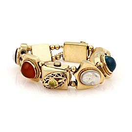 Beautiful Multicolor Gems Hidden Handwind Watch 14k Gold 8 Slide Charms Bracelet