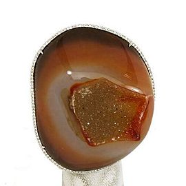 New Diamonds Large Agate Geode 18k White Gold Ladies Ring Size 6.25