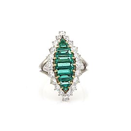 Platinum 4.3ctw Diamond & Emerald 18k Yellow Gold Cocktail Ring