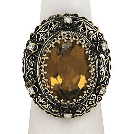 Antique Black Finished Diamond & Citrine Gemstone Oval 14k Gold Cocktail Ring