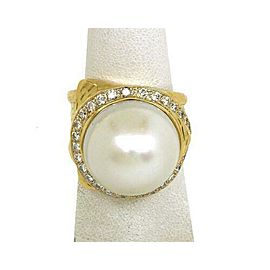 Gorgeous 18mm South Sea Pearl Diamond 18k Gold Cocktail Ring Size 9.5