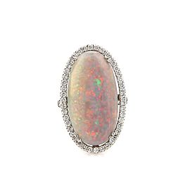 Estate 12.20ctw Fire Opal & Diamond 18k White Gold Large Oval Ring Size 7