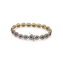 Fabulous 11 Carats Diamond & Sapphire 14k Gold Oval Link Tennis Bracelet