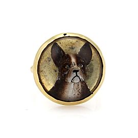 Vintage 18k Yellow Gold 3D Boxer Dog Resin Enamel Ring Size - 7.5