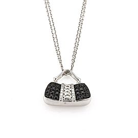 Movado 1.46ct Diamond & Black Sapphire 18k White Gold Purse Pendant & Chain