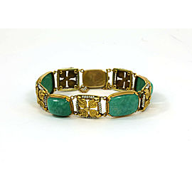 Art Nouveau Amazonite Gemstone Seed Pearls 14k Yellow Gold Floral Bracelet