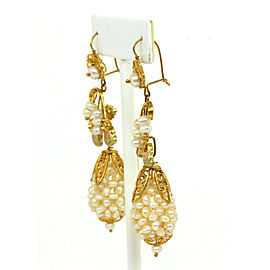 Estate Freshwater Pearls 10k Yellow gold Floral Drop Dangle Earrings