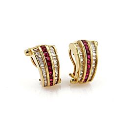 Estate 5.00ct Diamond & Ruby 14k Yellow Gold Curved Post Clip Earrings