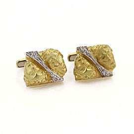 Vintage Diamond 18k Two Tone Gold Double Face Stud Cufflinks