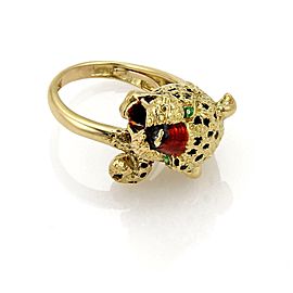 18k Yellow Gold Enamel Hefty Panther Head & Tail Bypass Ring Size 8.5