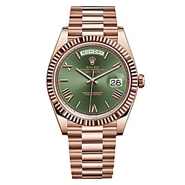 Rolex Day Date 40 18K Rose Gold Roman Bevelled Olive Green Dial Watch