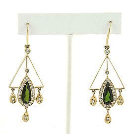 Estate 7.15ct Green Tourmaline Diamond 18k Yellow Gold Chandelier Earrings