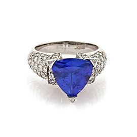 Estate 4.25ct Trillion Cut Tanzanite Diamond 18k White Gold Cocktail Ring