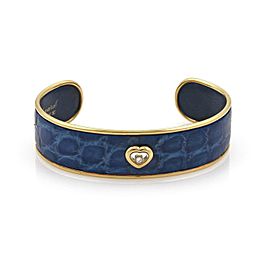 Chopard Happy Diamond 18k Yellow Gold Heart Blue Leather Cuff Band Bracelet