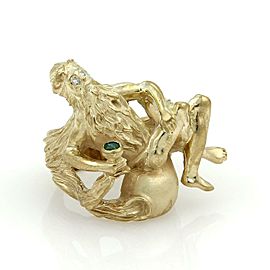 Vintage Diamond Emerald 14k Yellow Gold Greek God Dionysus & Wine Cup Ring