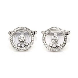 Chopard Happy Diamond 18k White Gold Round Bezel Diamond Stud Cufflinks