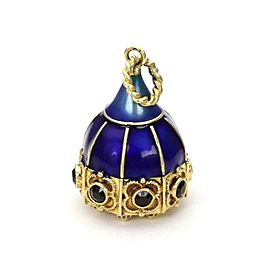 Rare Vintage Collectible 18k Gold Sapphire Enamel Etruscan Design Charm Pendant