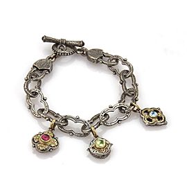 Konstantino Tourmaline Sterling 18k Yellow Gold 3 Floral Charms Fancy Bracelet