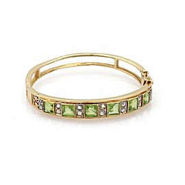 Vintage 9.55ct Peridot & Rose Cut Diamond 14k Yellow Gold Bangle Bracelet