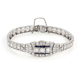 Art Deco 1.60ct Diamond Sapphire Platinum Fancy Milgrain Bracelet