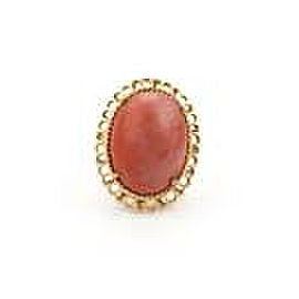 Vintage Large Coral 14k Yellow Gold Large Solitaire Fancy Oval Ring Size - 7