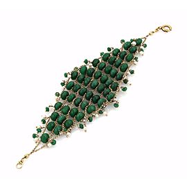 Vintage 18k Yellow Gold Emerald & Pearl Fancy Beaded Bracelet