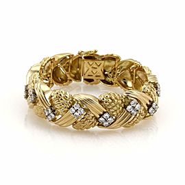 4.20ct Diamond 18k Yellow Gold Fancy Textured Link Bracelet