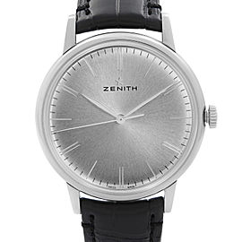 Zenith Elite 42mm Steel Leather Silver Dial Mens Automatic Watch