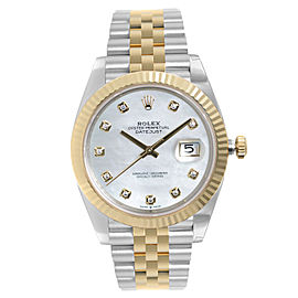 Rolex Datejust 18K Yellow Gold Steel White MOP Diamond Dial Mens Watch