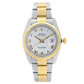 Rolex Datejust 36mm 18K Gold Steel White Roman Dial Automatic Mens Watch