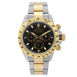 Rolex Daytona 40mm 18K Yellow Gold Steel Black Dial Automatic Mens Watch