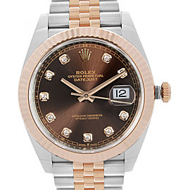 Rolex Datejust 41 18K Rose Gold Steel Chocolate Diamond Dial Mens Watch