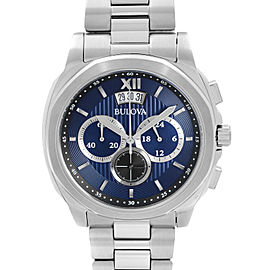 Bulova Classic Steel 43 mm Chronograph Blue Dial Quartz Mens Watch 96B219