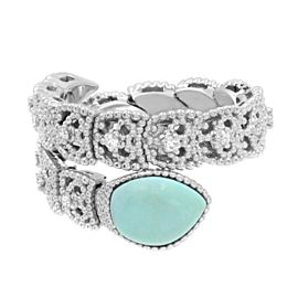 Piero Milano Natural Diamond & Turquoise Ring 18k White Gold 0.18cttw Size 6.5