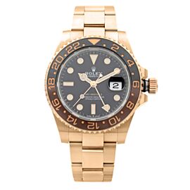 Rolex GMT-Master II 18K Rose Gold Root Beer Black Dial Mens Watch