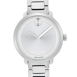 Movado Bold 34mm Silver Grain Metallic Dial Ladies Quartz Watch 3600501