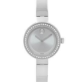 Movado Bold 25mm Steel Diamond Bezel Silver Dial Quartz Ladies Watch 3600321