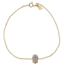 Rachel Koen Diamond Hamsa Bracelet 14k Yellow Gold 0.15cttw