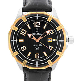 Bulova Marine Star Gold-Tone Steel Black Dial Quartz Mens Watch 98B154