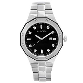 Bulova Classic Diamond Stainless Steel Black Dial Quartz Mens Watch