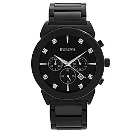 Bulova Classic Chronograph Steel Black Diamond Dial Quartz Mens Watch