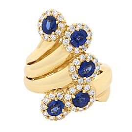 True Blue Sapphire Diamond Cocktail Ring 18K Yellow Gold Size 6