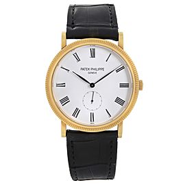 Patek Philippe Calatrava 36mm 18k Gold White Dial Hand Wind Watch