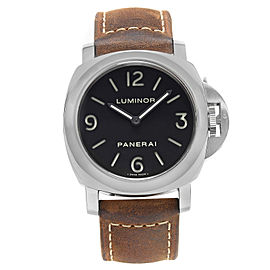 Panerai Luminor Base 44mm Steel Black Dial Leather Mens Hand Wind Watch