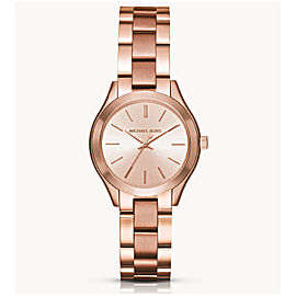 Michael Kors Mini Slim Runway 34mm Steel Rose Dial Quartz Ladies Watch