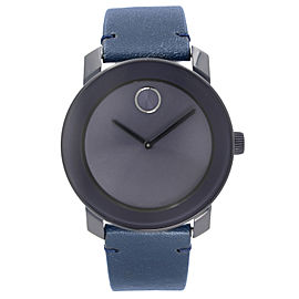 Movado Bold 42mm Steel Plastic Leather Navy Blue Dial Quartz Mens Watch